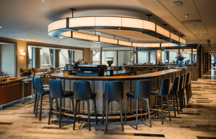 Sophisticated coworking space with modern bar seating in Downtown Core, Singapore.