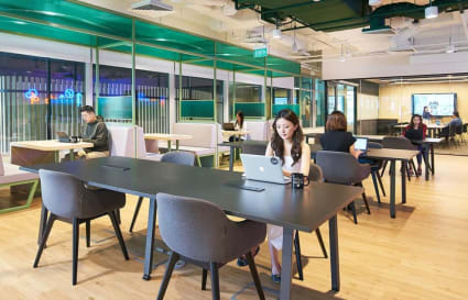 Modern coworking space in Tampines Grande featuring open workstations and collaborative areas.