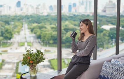 Bright coworking space with stunning city views on Si Lom Road, ideal for productivity and inspiration.