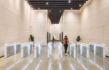 Modern coworking space with secure entry and sleek, minimalist design on Jalan P. Ramlee.