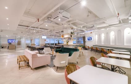 Bright, modern coworking space with flexible seating and stylish decor in Jalan Kiara, Kuala Lumpur.