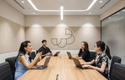 Modern meeting room with sleek design, ideal for collaboration in Shenton Way coworking space.