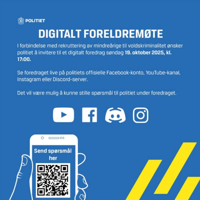 Politiet inviterer til digitalt foreldremøte