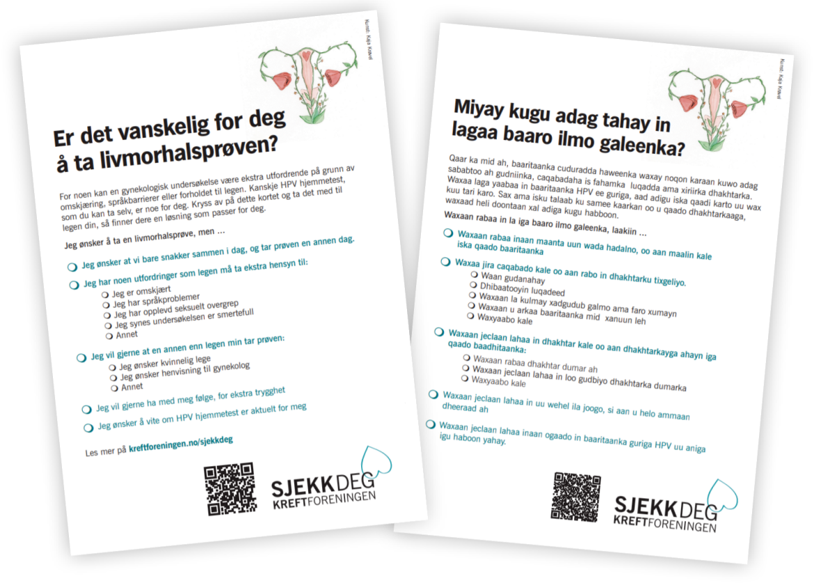 Snakkekortet kan bestilles fra Kreftforeningen og finnes på flere språk.