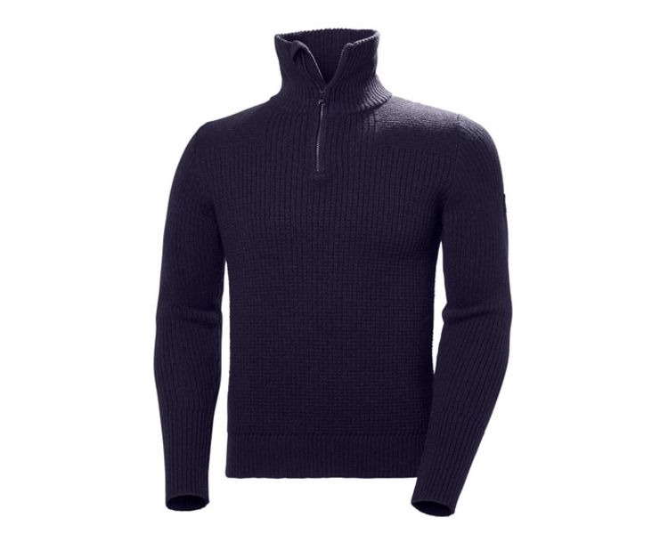 W Marka Wool Sweater Marine fra Helly Hansen til herre. Produktbildet viser genseren sett forfra