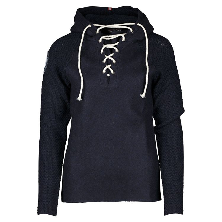 Boiled Hoodie Laced til dame i fargen faded navy. Produktbilde sett forfra