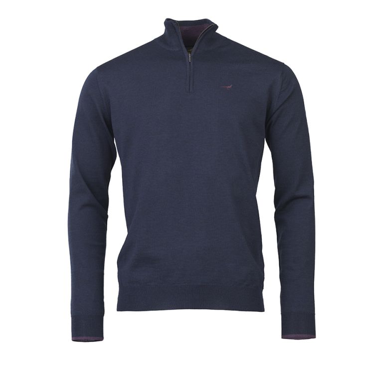 Norfolk zip-neck ullgenser fra Laksen i fargen Old Navy. Produktbilde sett forfra