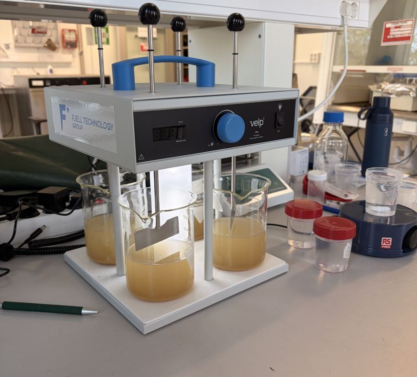 Jar test of wastewater from fish farm