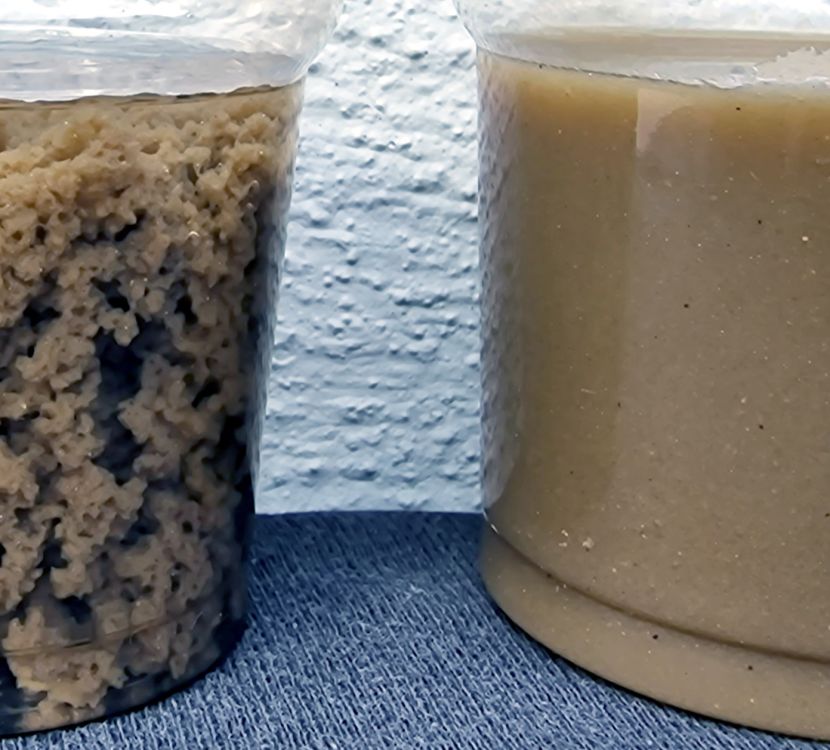 Wastewater after and before adding polyacrylamid polymer.