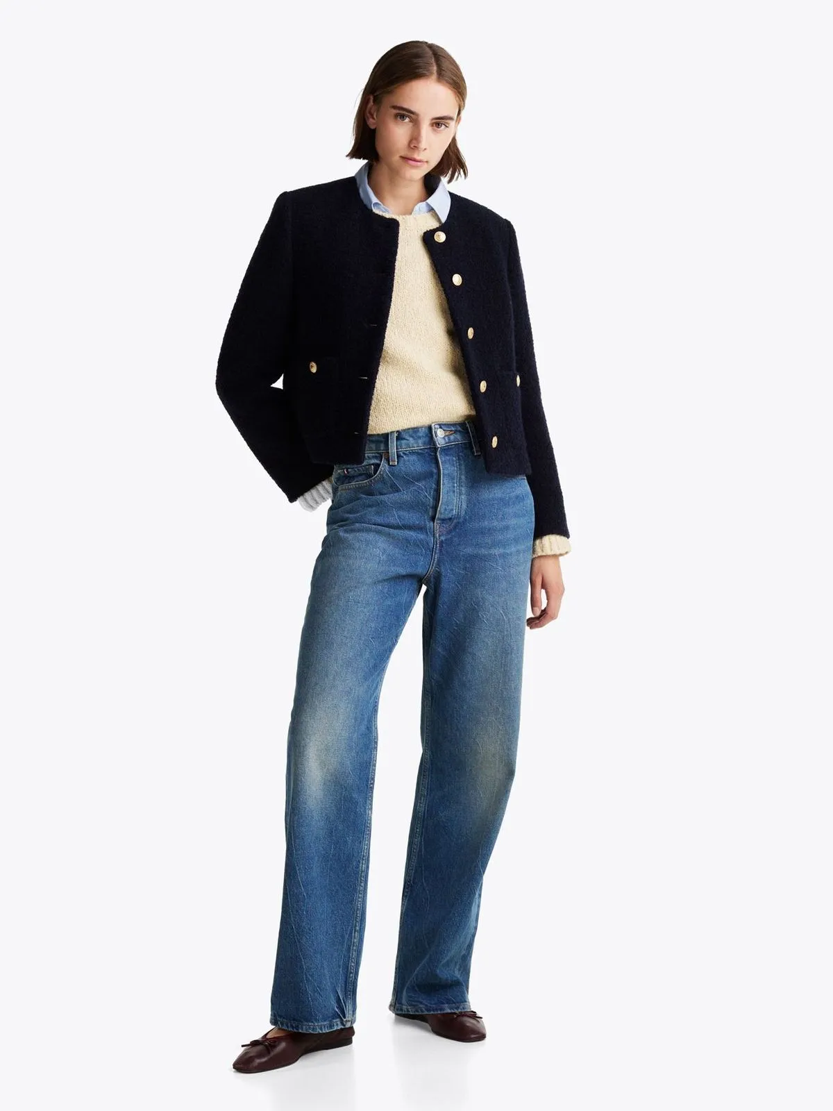 SACO CROP BOUCLE GOLD BUTTON JACKET TH 