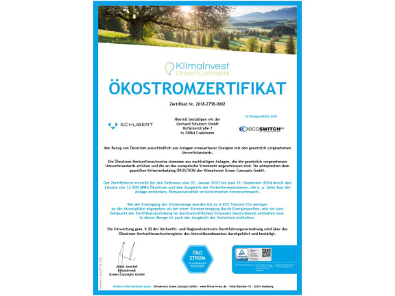 Certificate from KlimaInvest Green Concepts