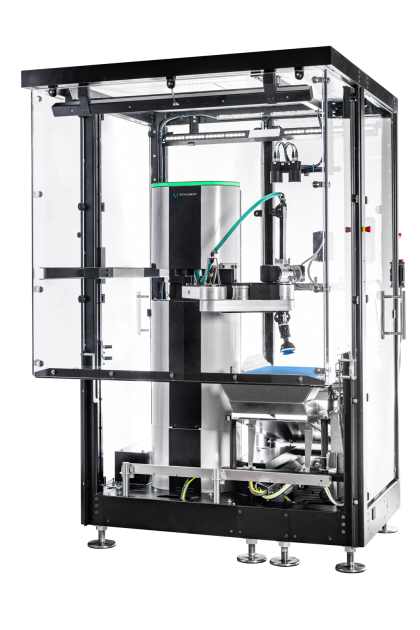 A Schubert cobot with suction tool in a transparent housing