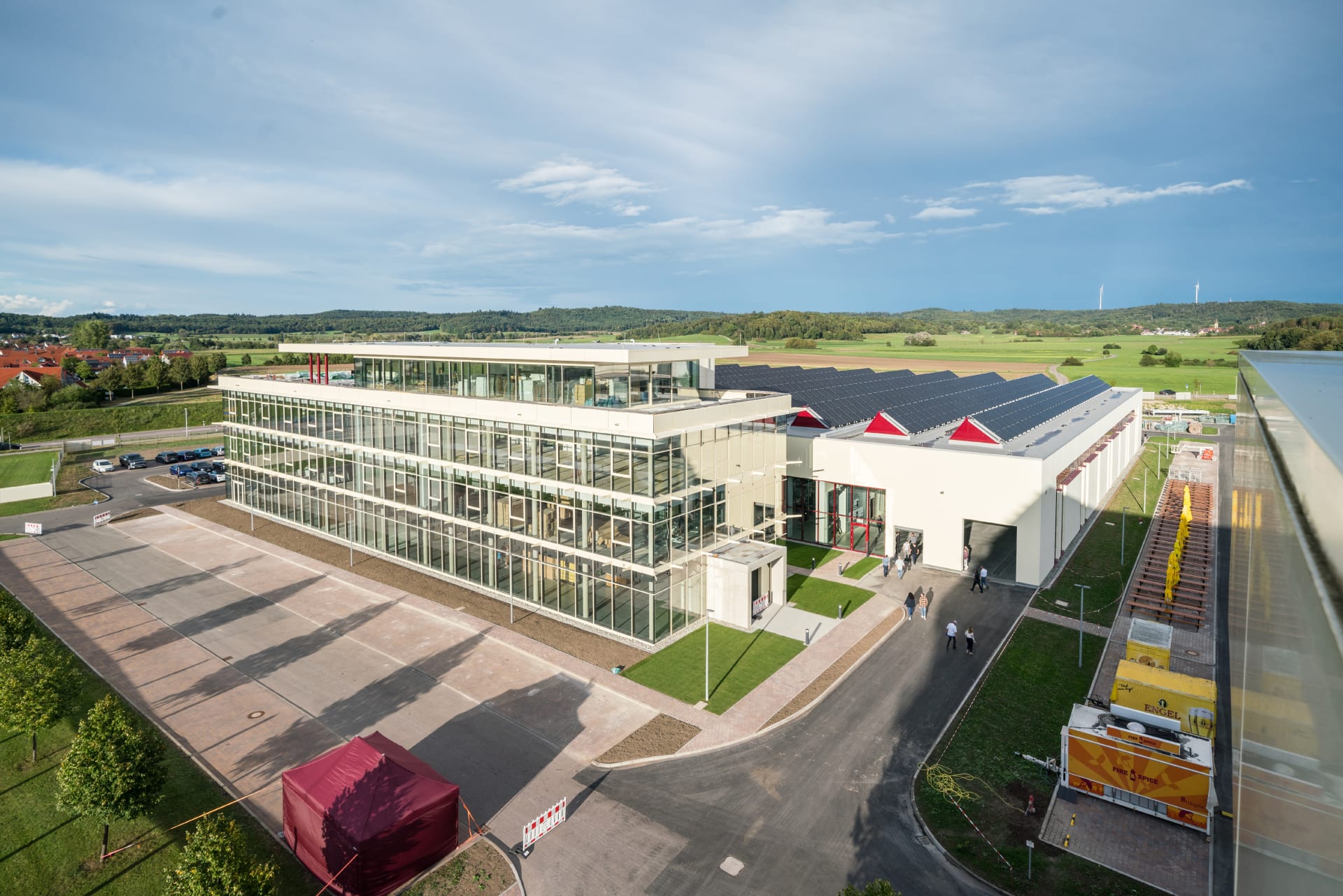 An aerial view of the new building complex.