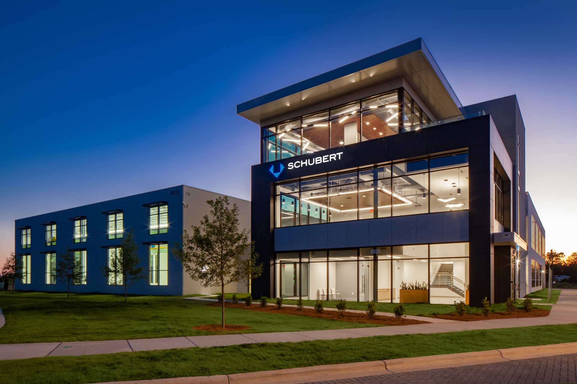 The modern building is based on a concept that aligns with Schubert's “Mission Blue” sustainability program and LEED standards