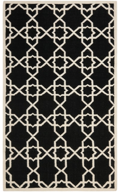 Dhurries DHU548L Black - Ivory Area Rug Clearance