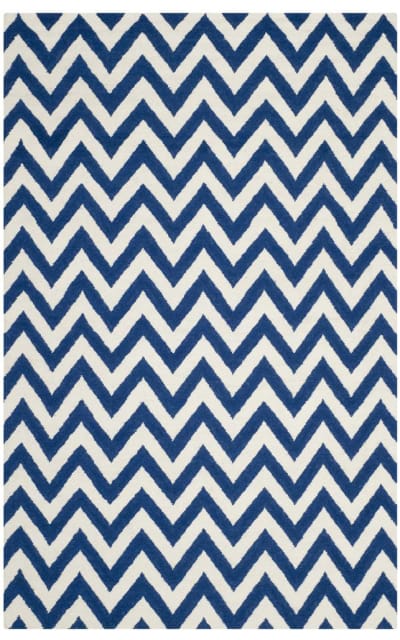 Dhurries DHU557K Dark Blue - Ivory Area Rug