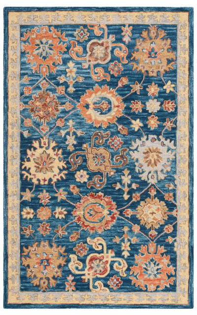 Blossom BLM407N Navy - Brown Area Rug