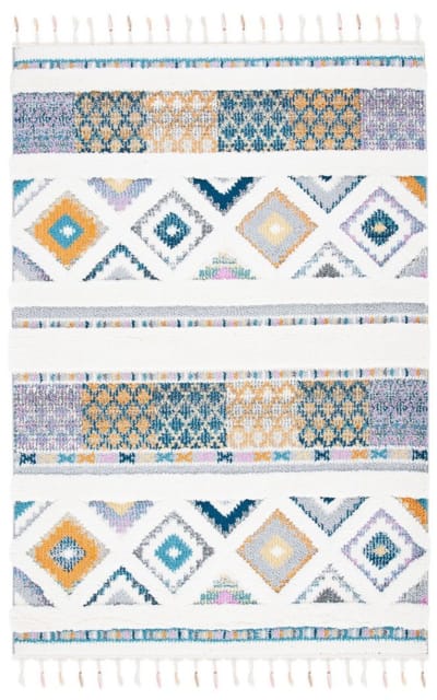 Moroccan Fringe Shag Mfg104A Ivory - Navy Area Rug