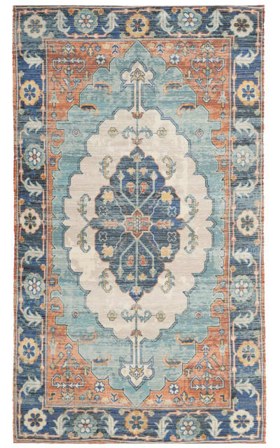 Saffron SFN585A Blue - Coral Area Rug