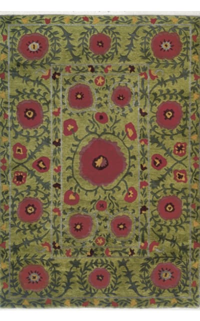 Tibet Rug Company 60 Knot Premium Tibetan Poppies Green Area Rug