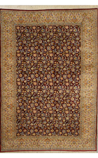 J Aziz Kerman All Over Floral Burgundy - Ivory Area Rug
