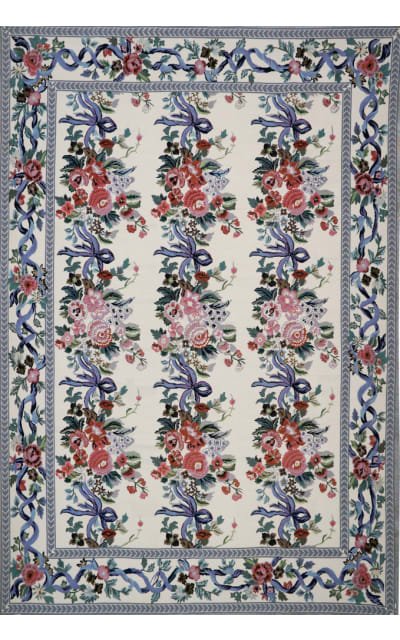 J Aziz Needlepoint Floral Ivory Area Rug