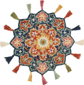 Remy Round Wool Hooked Rug - Denim