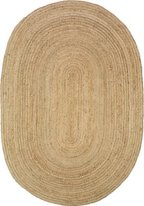 Oval 5' X 7' Bold Stripe Braided Jute Area Rug Black/tan/cream