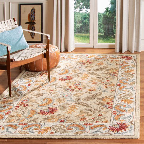 Charlton Home Helena Hand-Hooked Cotton Ivory/Orange Area Rug, White