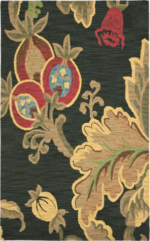 Lavish Hand-Knotted Black Floral Wool Area Rug