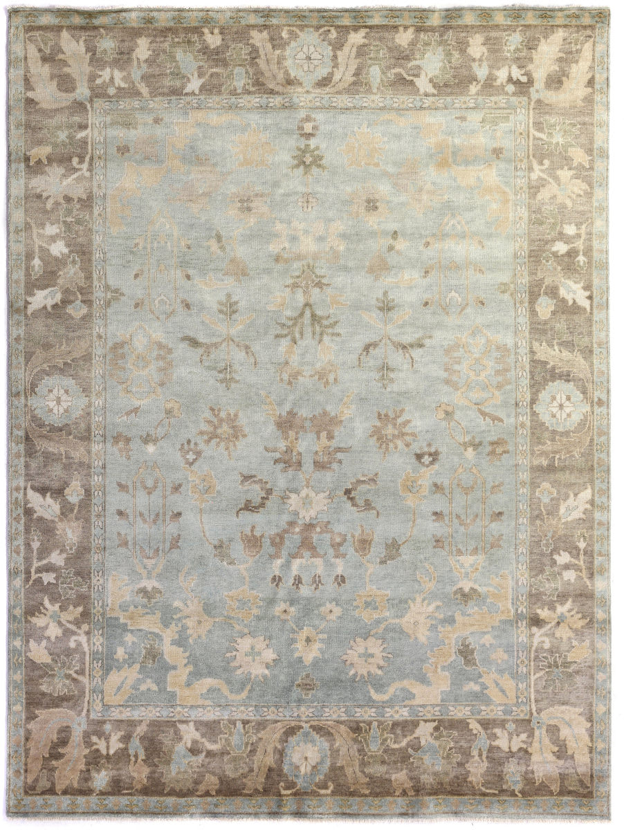 2x3 Iight Green and Ivory Hand Knotted Oriental Oushak Wool Area Rug, –