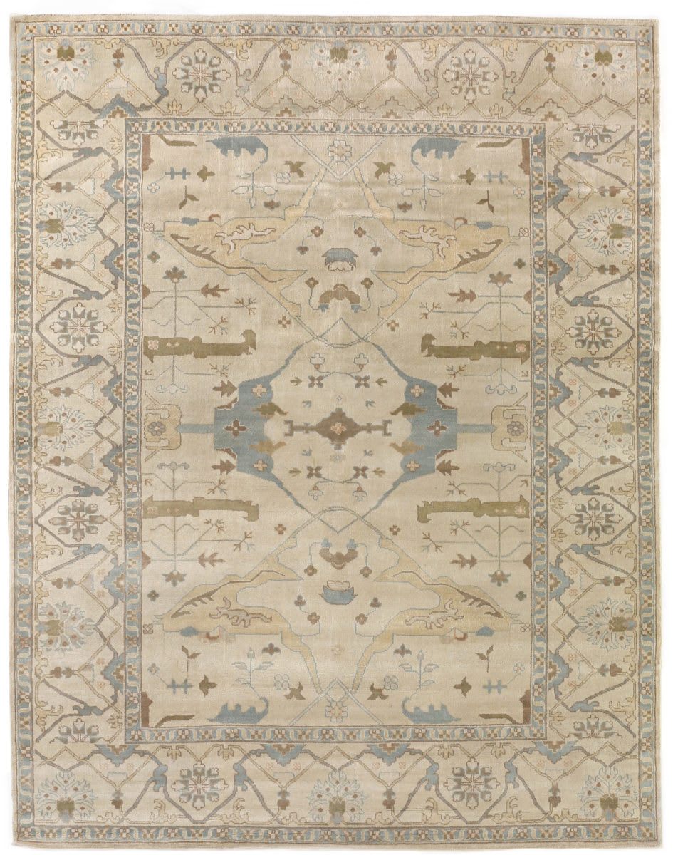 Exquisite Rugs Antique Weave Oushak Hand Knotted 9492 Ivory Blue