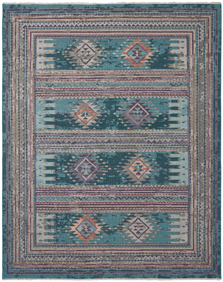 Famous Maker Soumak Crown 1001187 Teal Tones | Rug Studio