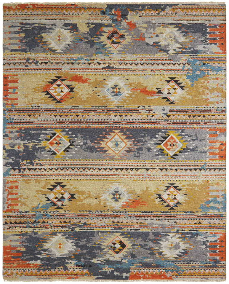 Famous Maker Rugs Famous Maker Soumak Crown 1001190 Goldenrod - Grey - Multi | Rug Studio
