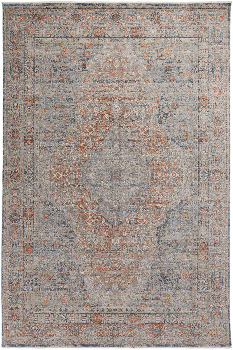Rust Blue Rug Geometric Pattern Marquette 3778f Rust - Blue | Rug Studio