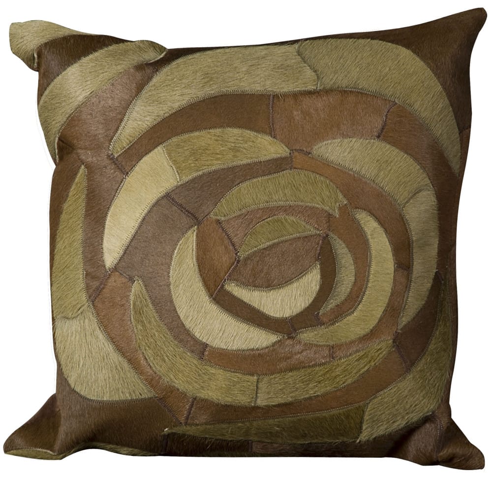 Nourison Pillows Natural Leather Hide C5100 Green Rug Studio