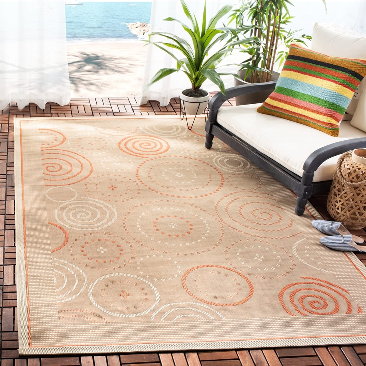 SAFAVIEH Courtyard Teppich Für Drinnen & Draußen – Fusselfrei, Leicht Zu Reinigen | 2,7 X 2,9 M, Hellgrau/Aqua