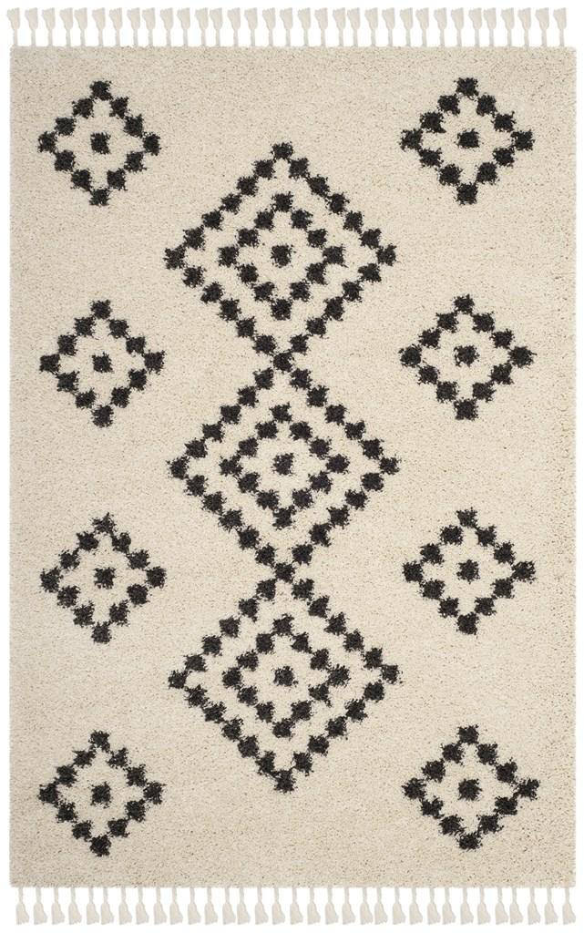 Safavieh Moroccan Fringe Mfg246b Cream Charcoal Rug Studio Safavieh Moroccan Fringe Mfg246b, Round Cream Rug With Tassels