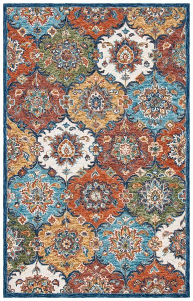 Rust Blue Rug Geometric Pattern Heritage Hg351m Blue - Rust | Rug Studio