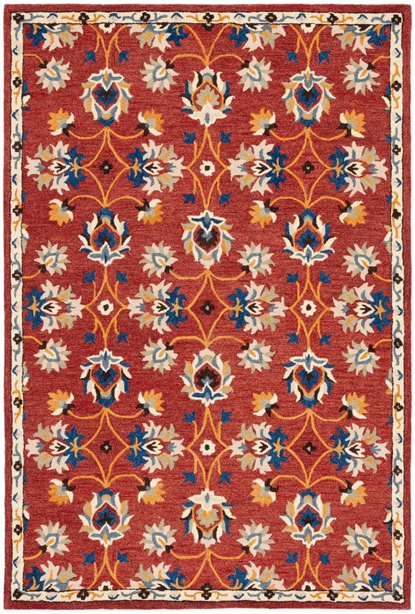 Rust Blue Rug Geometric Pattern Micro-Loop Mlp383P Rust - Blue | Rug Studio