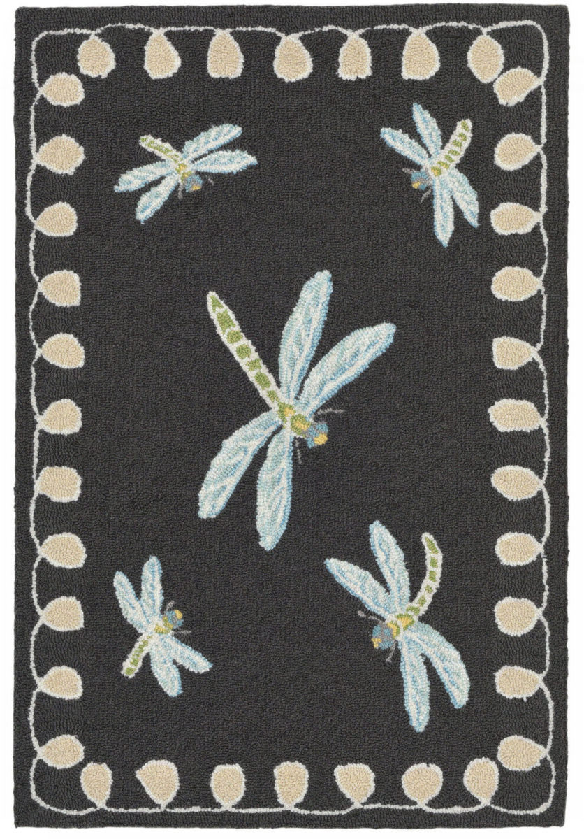 Trans Ocean Frontporch Dragonfly 204847 Midnight Area Rug 189766