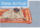 Trans-Ocean Frontporch Pool Party Pug 4667/03 Blue Area Rug