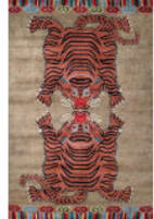 Tibet Rug Company 60 Knot Premium Tibetan Kissing Tigers Camel Area Rug