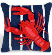 Trans-Ocean Frontporch Pillow Lobster On Stripes 1595/33 Navy
