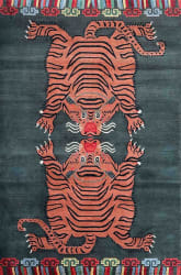 Tibet Rug Company 60 Knot Premium Tibetan Kissing Tigers Gray