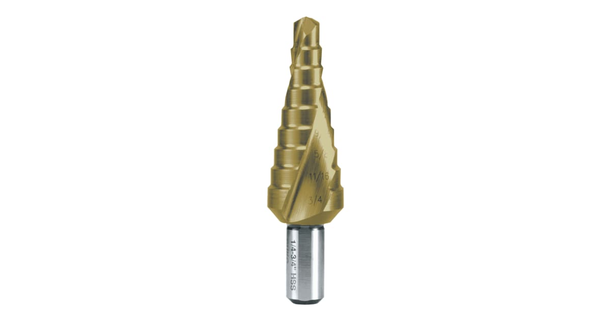 Step drill, HSS, TiN, in inch dimensions, spiral fluted with cross ...