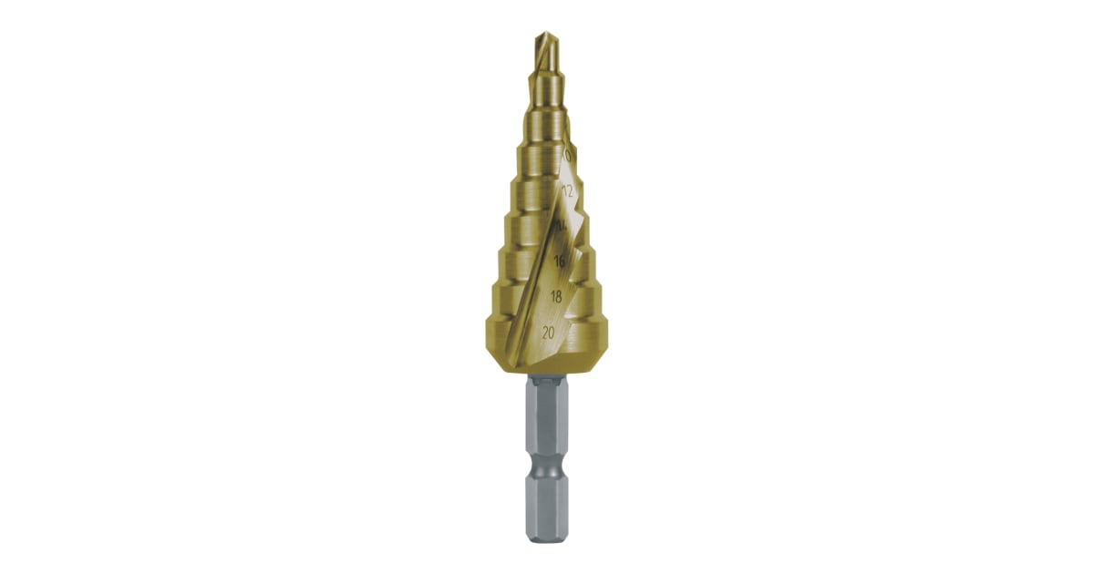 Step drill bit, HSS, TiN, spiral fluted with cross-ground tip | Step ...