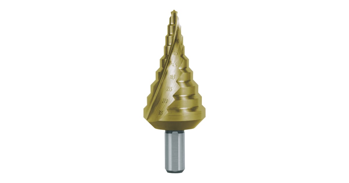 PROMAT Mehrstufenbohrer HSS 4–30 Mm – 14 Stufen, Spiralgenutet, 118° Spitzenwinkel, Präzisionsqualität