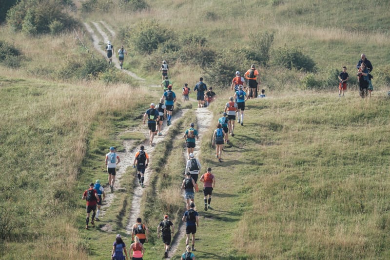 A line of runners on the Ridgeway National Trail