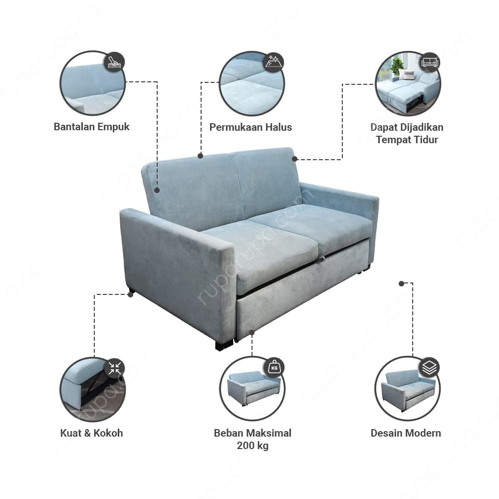 maine sofa tidur 2 dudukan biru